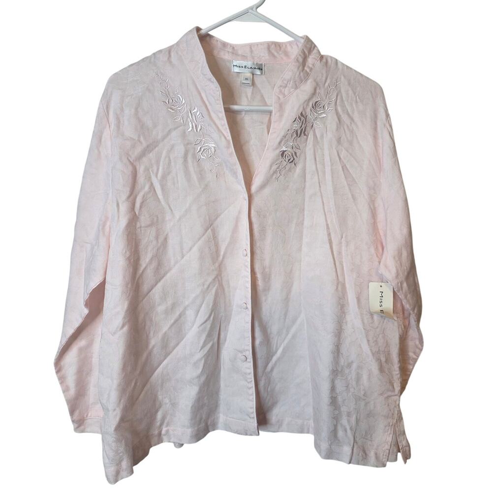 Miss Elaine Light Pink Long Sleeve Button Down Pajama Top, NWT, XL